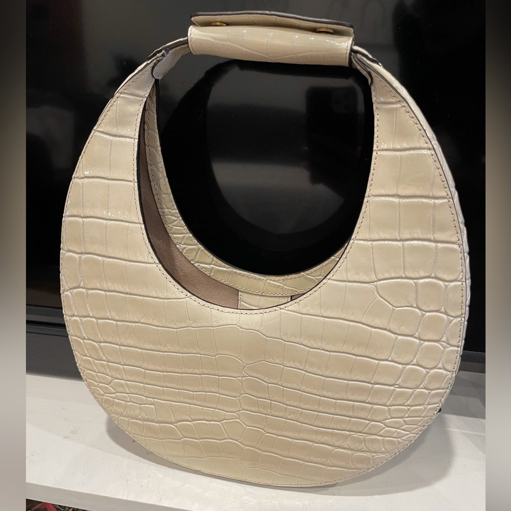STAUD Moon designer handbag new pristine white croc patent leather